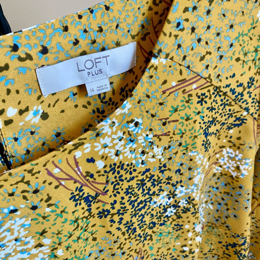 LOFT Mustard Floral Print Top